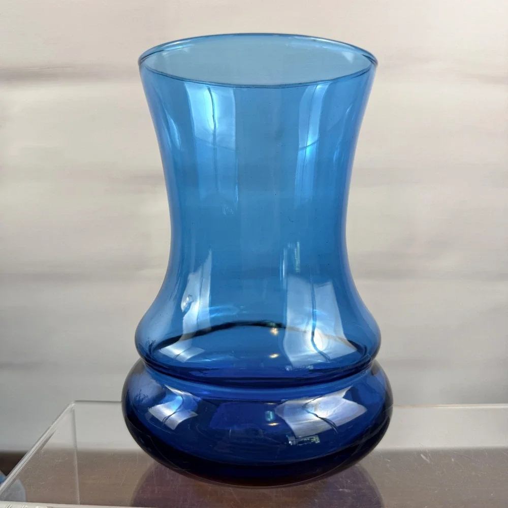 Cobalt Blue Hand Blown Glass Tumblers Scandi Modern MCM Barware Set of 6